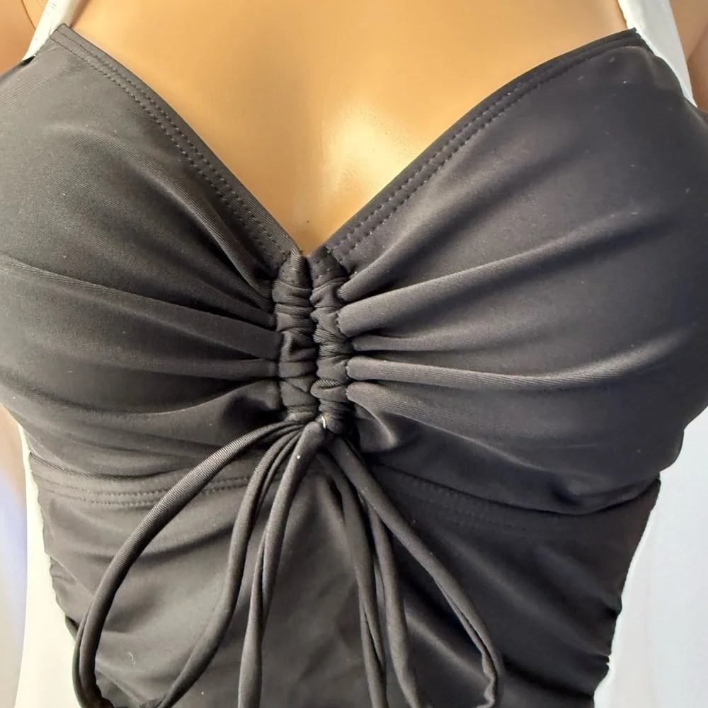 Musemaker Halter Swimsuit Black White Ruched One Piece Size M NWT-Free Look